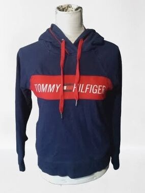 Tommy Hilfiger Navy Hoodie with Red Chest Panel
